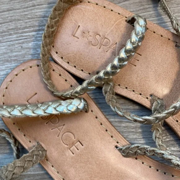 L*Space Hermosa braided sandals gold leather 39/9 - Picture 2 of 15